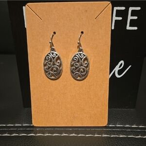 Intricate Silver Oval Earrings
